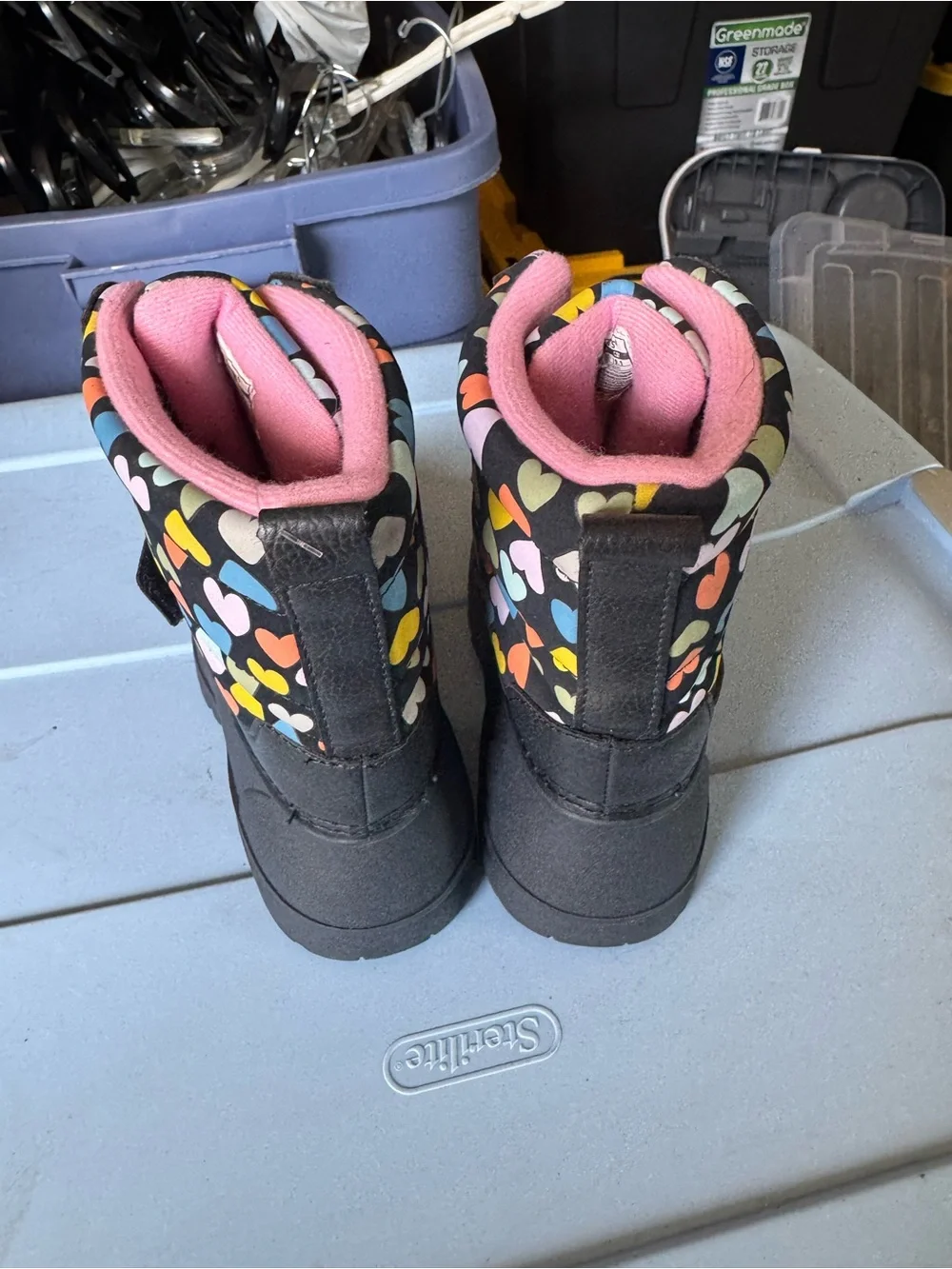 Carters Kids Waterproof Heart-Pattern Winter Boots in Black and Multicolor